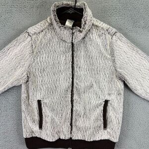 Patagonia Jacket Womens Large‎ White Full Zip Pockets Faux Fur Deep Pile